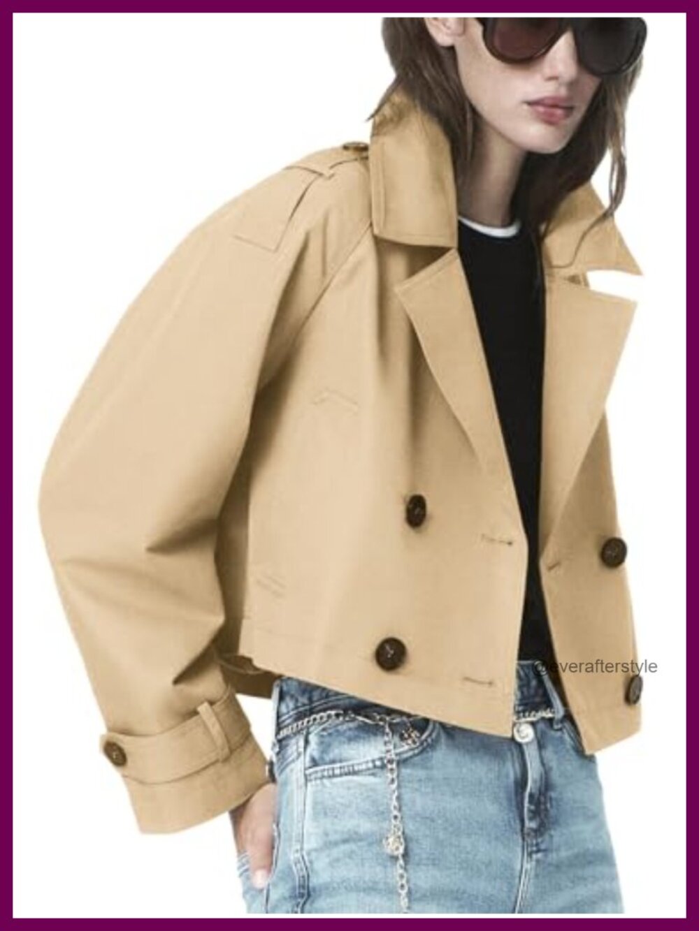 Cropped Trench Coat Women Windproof Polyester Button-Down